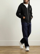 CELINE - Logo-Embroidered Cotton and Cashmere-Blend Zip-Up Hoodie - Black