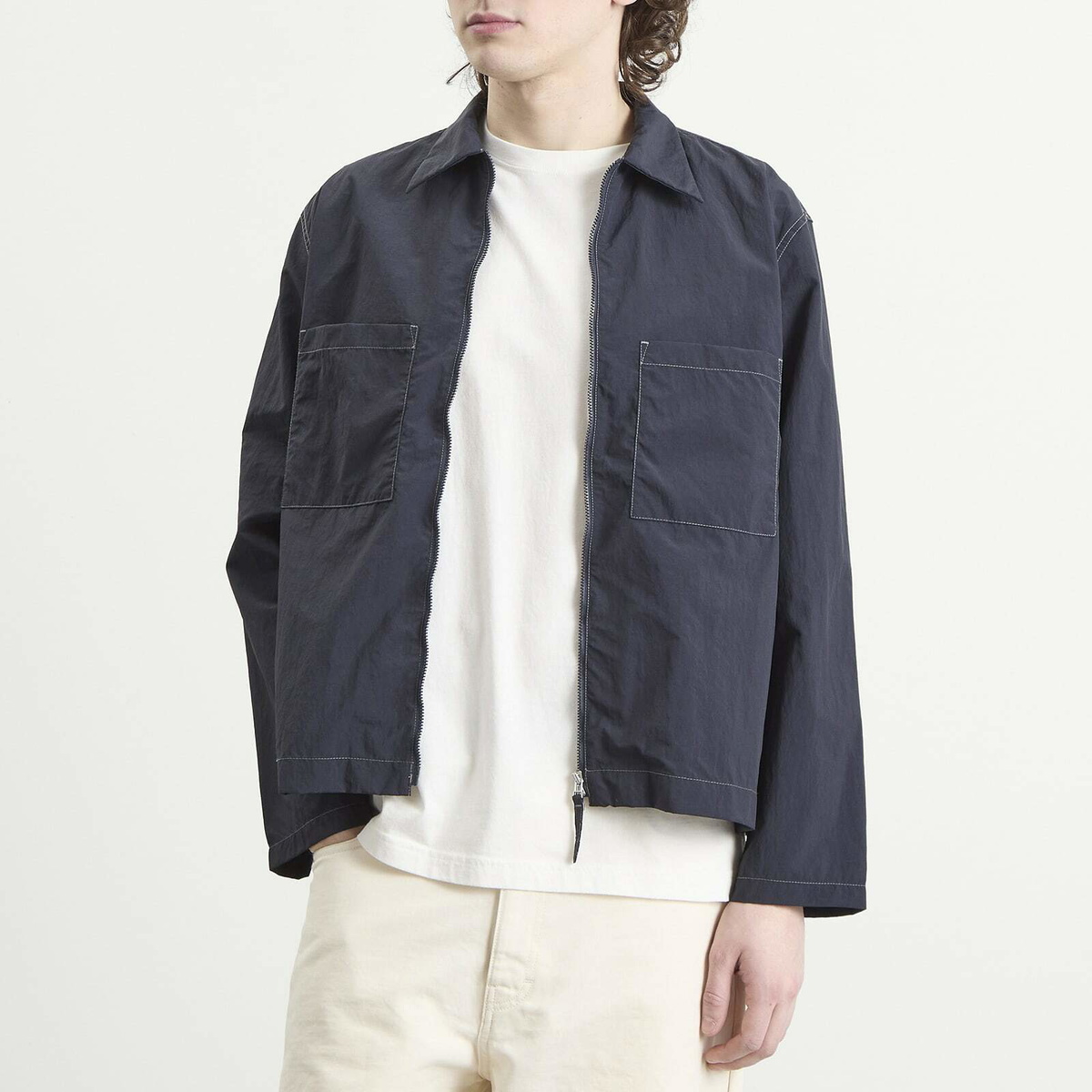 Universal Works Men's Seo Nylon Zip Too Shirt Jacket in Navy