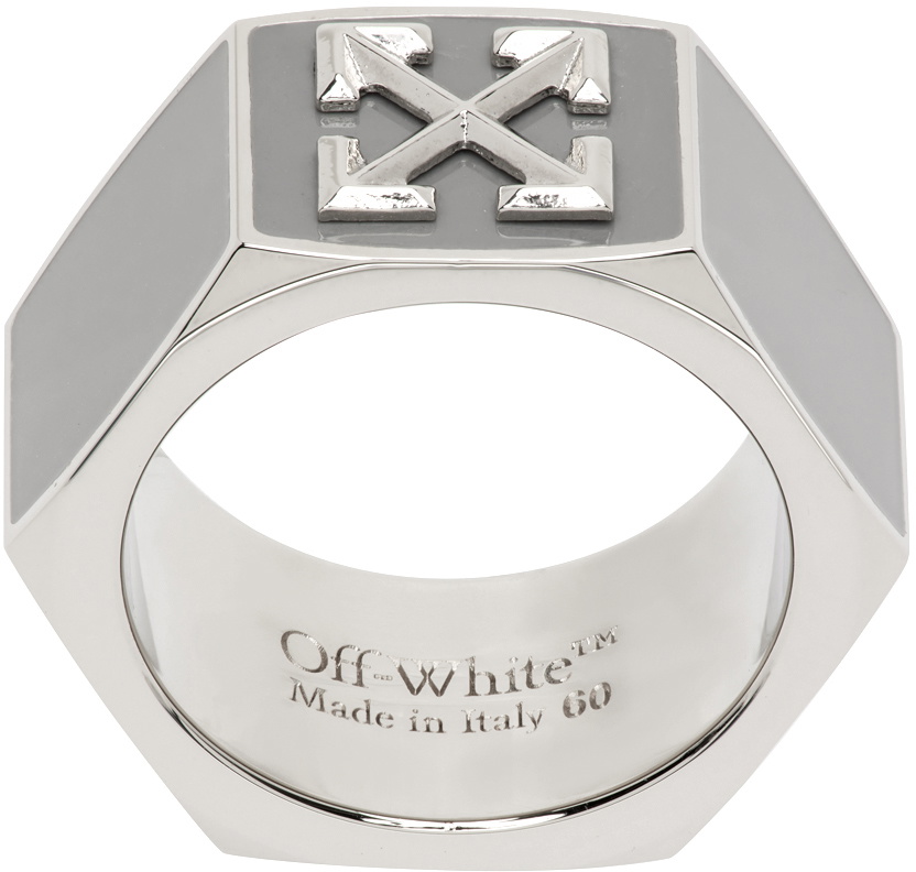OffWhite Silver Arrow Hexnut Ring OffWhite