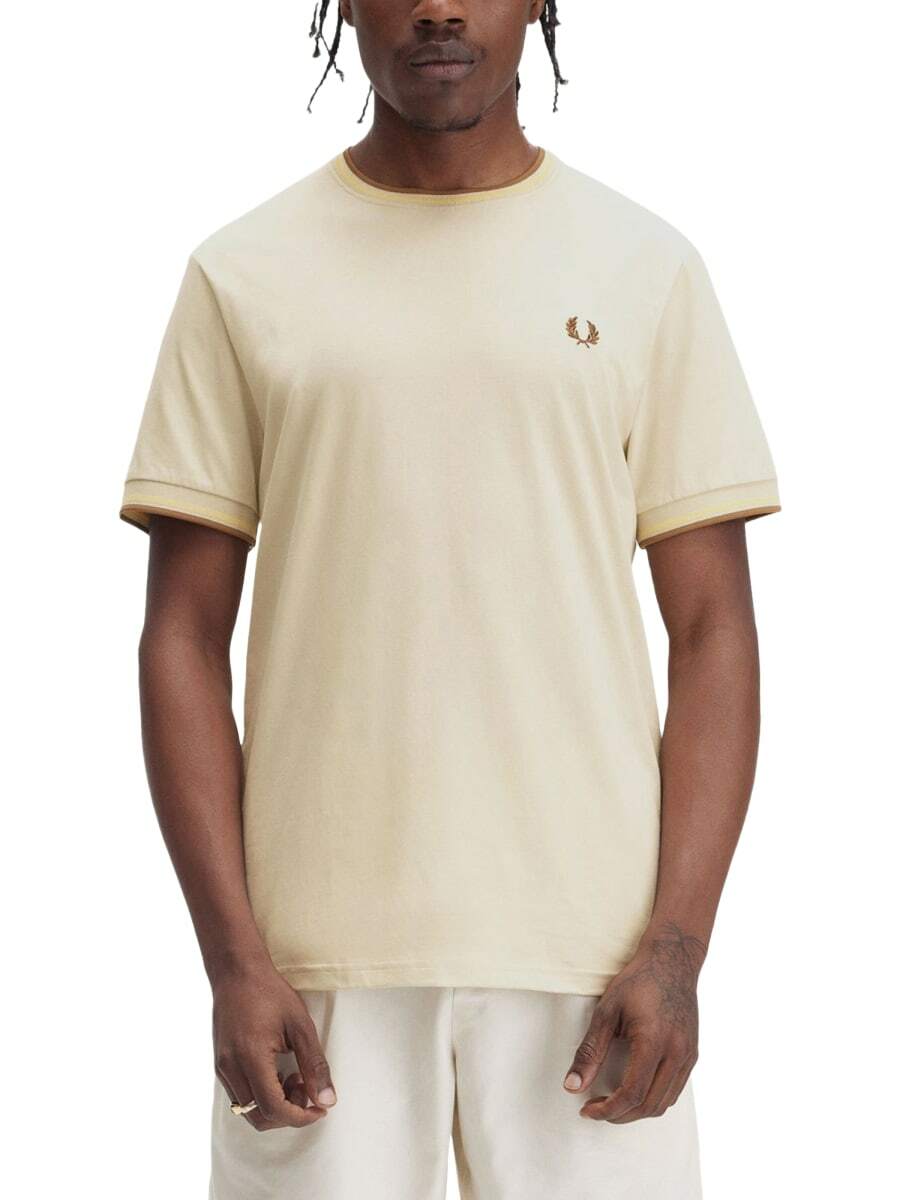 Tシャツ・カットソー FRED PERRY T-SHIRT WITH STRIPED MANIHE BORDER Fred Perry T-Shirt With Striped Manihe Border in Blue for