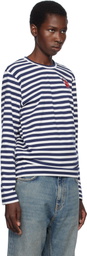 COMME des GARÇONS PLAY Navy & White Stripe Metal Stone Emblem Red Heart T-shirt