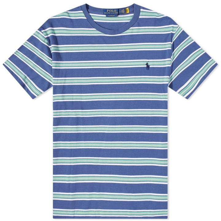 Photo: Polo Ralph Lauren Men's Multi Striped T-Shirt in Light Navy Multi