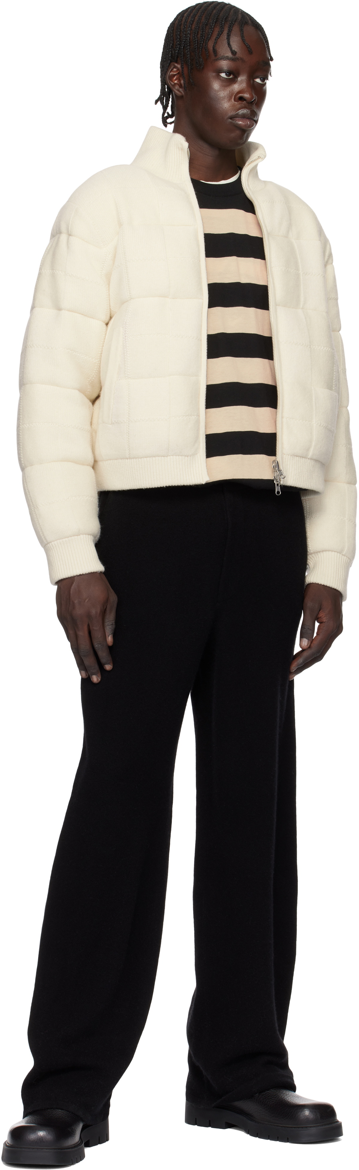 Guest in Residence Off-White & Red Quilted Reversible Puffer Jacket