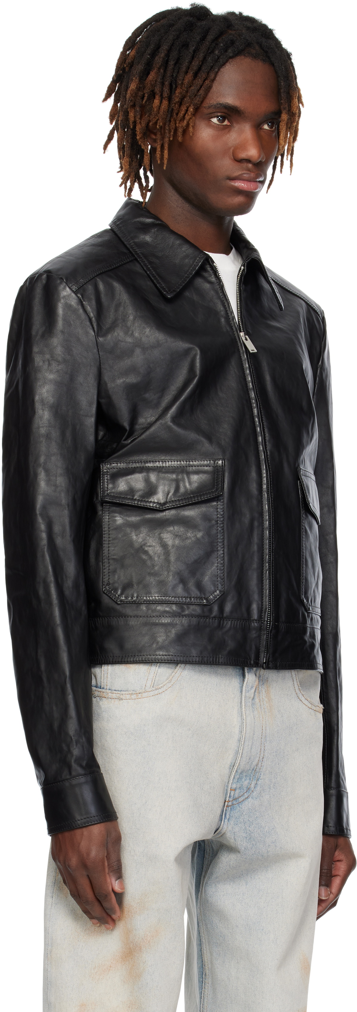 MM6 Maison Margiela Black Creased Leather Jacket MM6 Maison MM6 Maison Margiela Black Creased Leather Jacket MM6 Maison