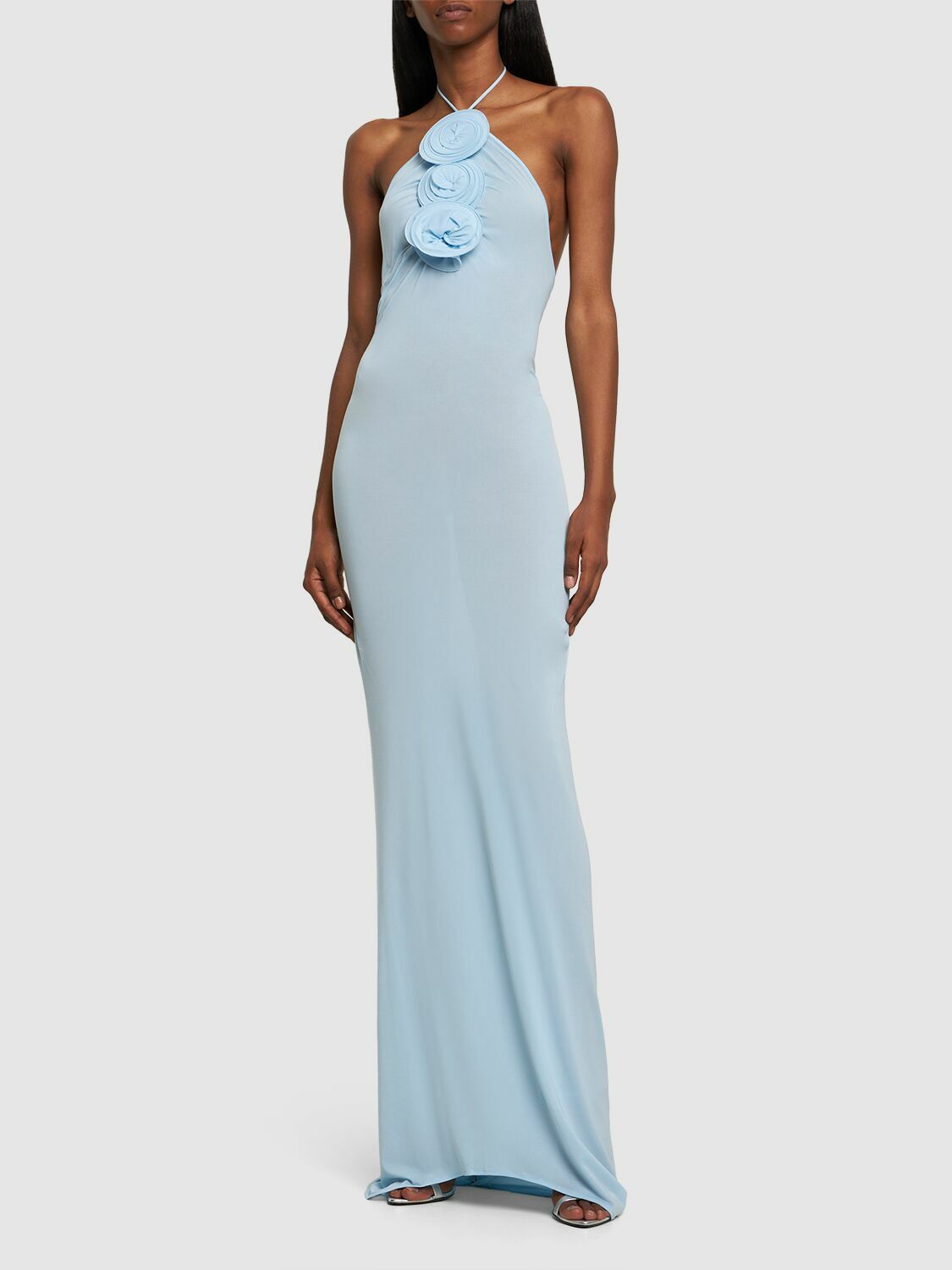 MAGDA BUTRYM Long Jersey Halter Dress with Roses Magda Butrym