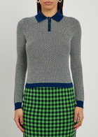 Guest In Residence Shrunken Patterned Cashmere Polo top Navy