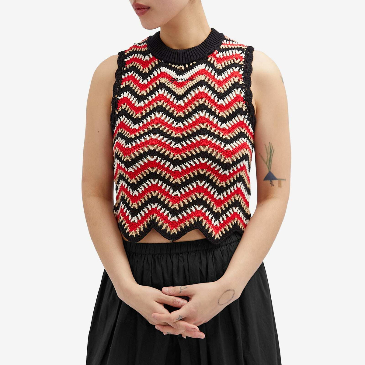 GANNI/ガニー【RED COTTON CROCHET VEST】 GANNI Women's Cotton Crochet Vest in Racing Red GANNI