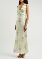 Loveshackfancy Suniva Floral-print Silk Maxi Dress Peach
