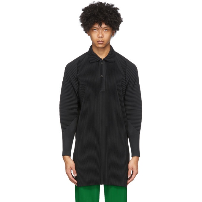 Photo: Homme Plisse Issey Miyake Black Half-Button Long Sleeve Polo
