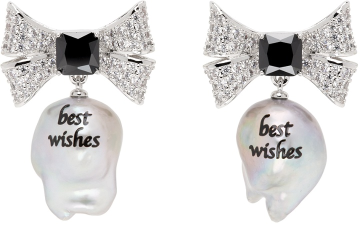 Photo: JIWINAIA Silver & White 'Best Wishes' Pearl Earrings