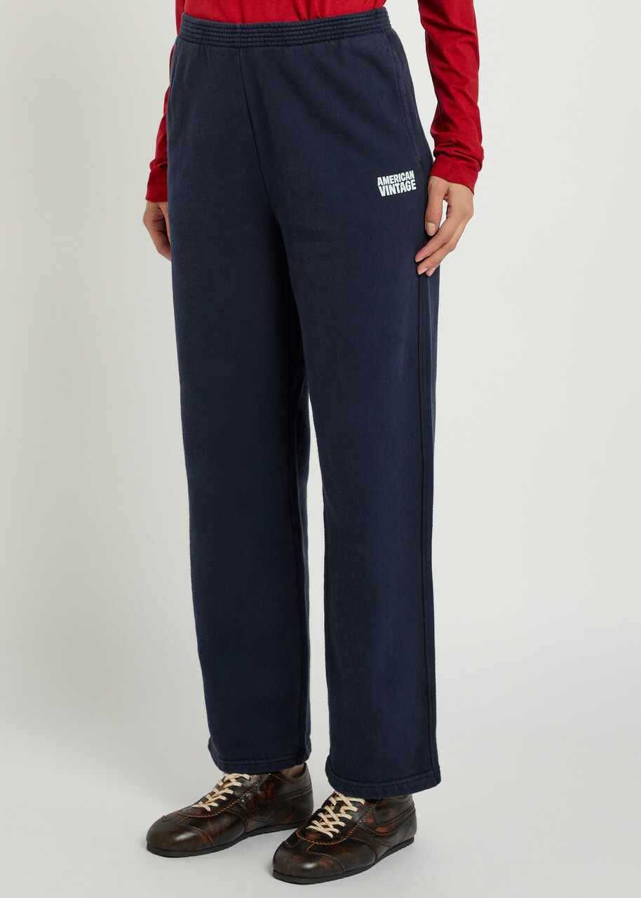 American Vintage Plizzy Logo-print Cotton Sweatpants Navy