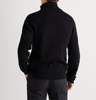 TOM FORD - Slim-Fit Leather-Trimmed Ribbed Merino Wool Half-Zip Sweater - Black