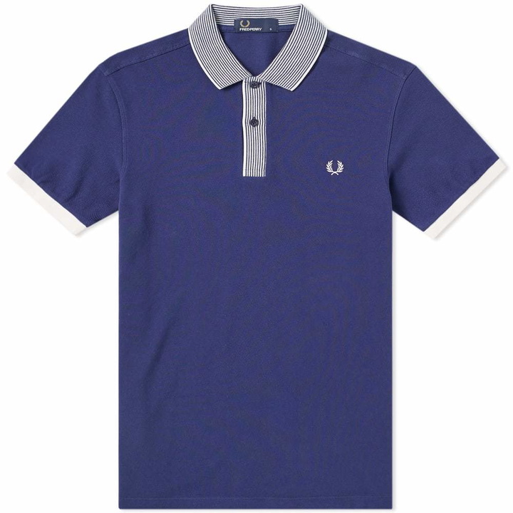 Photo: Fred Perry Stripe Collar Pique Polo Blue