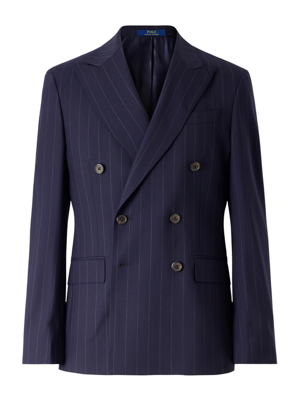 Photo: Polo Ralph Lauren - Double-Breasted Striped Wool-Blend Suit Jacket - Blue