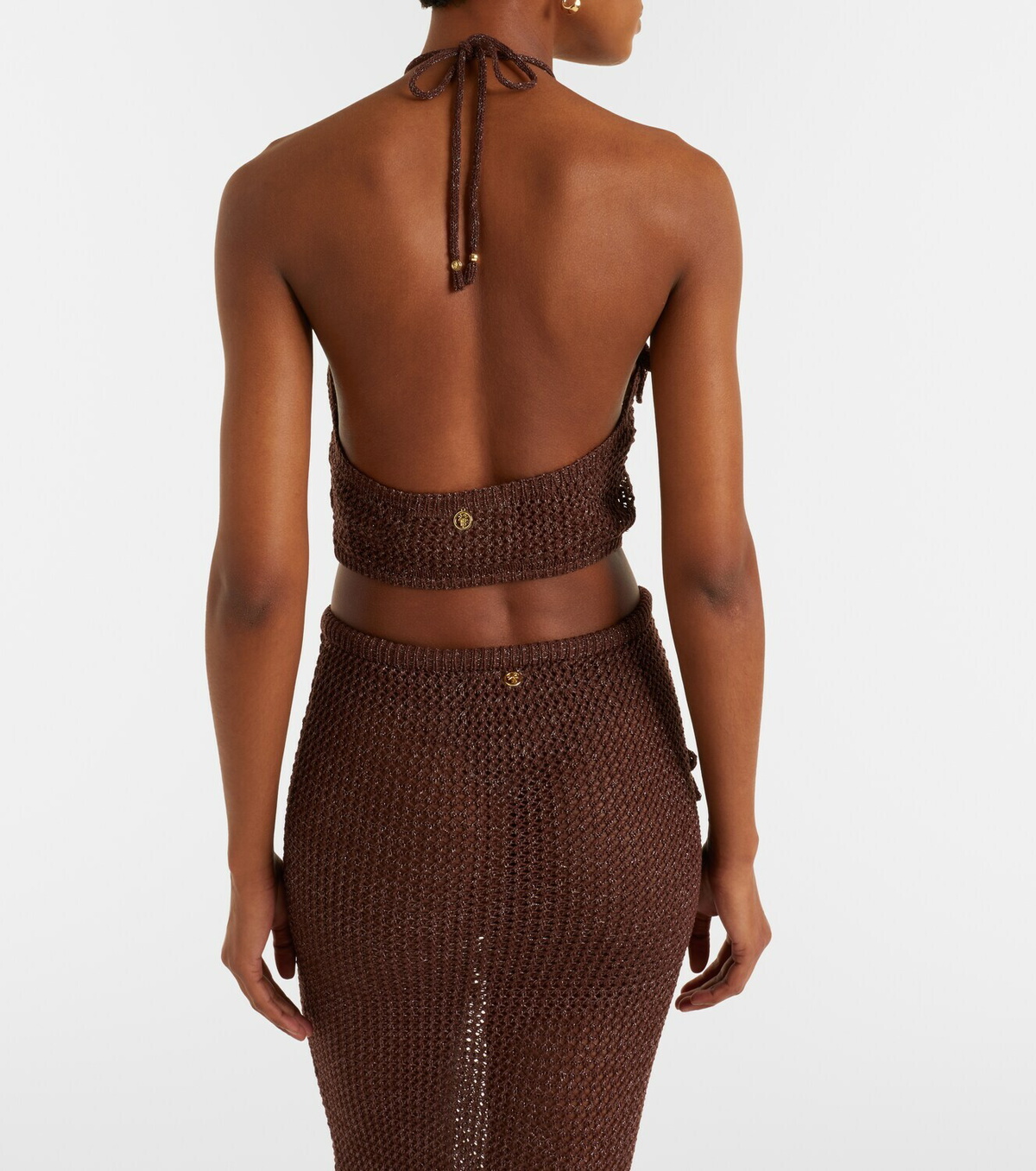 Bananhot Cori open-knit halterneck lamé crop top