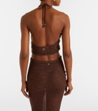 Bananhot Cori open-knit halterneck lamé crop top