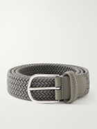 Anderson's - 3.5cm Leather-Trimmed Woven Elastic Belt - Gray