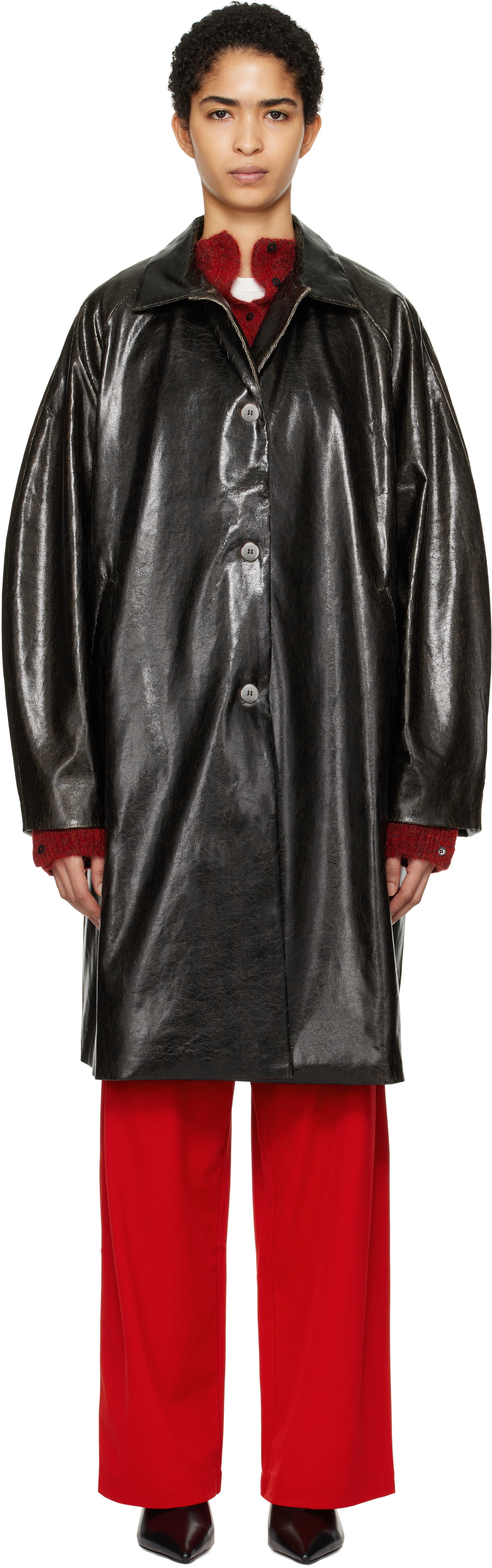 Cordera Black Scratched Faux-Leather Coat CORDERA