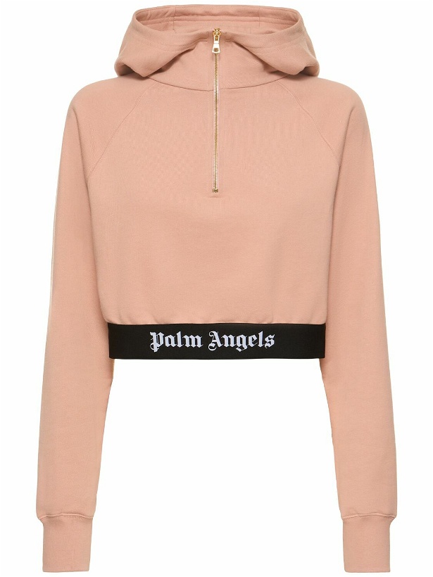 Photo: PALM ANGELS Logo Tape Zipped Cotton Hoodie