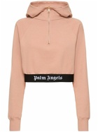 PALM ANGELS Logo Tape Zipped Cotton Hoodie