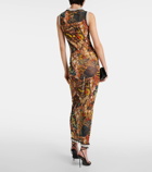 Jean Paul Gaultier Printed lace-trimmed mesh maxi dress
