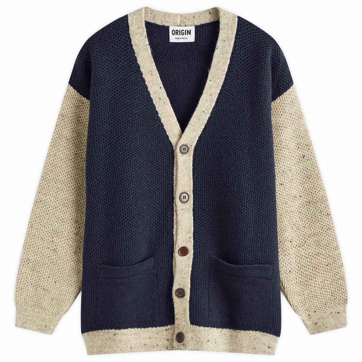 Country Of Origin Men's Regent Panel Knit Cardigan in Navy