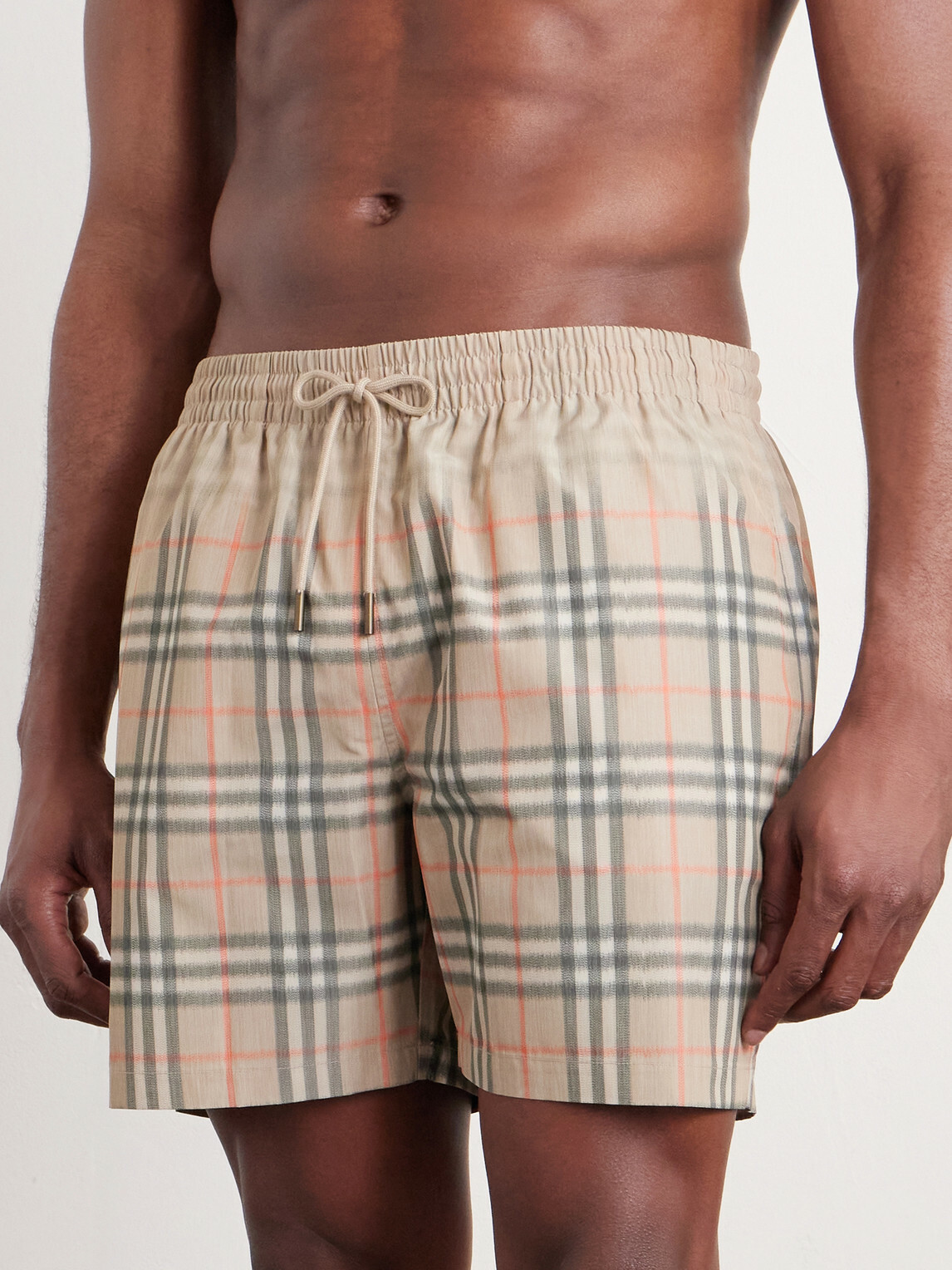 Burberry - Straight-Leg Mid-Length Checked Swim Shorts - Neutrals