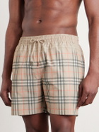 Burberry - Straight-Leg Mid-Length Checked Swim Shorts - Neutrals