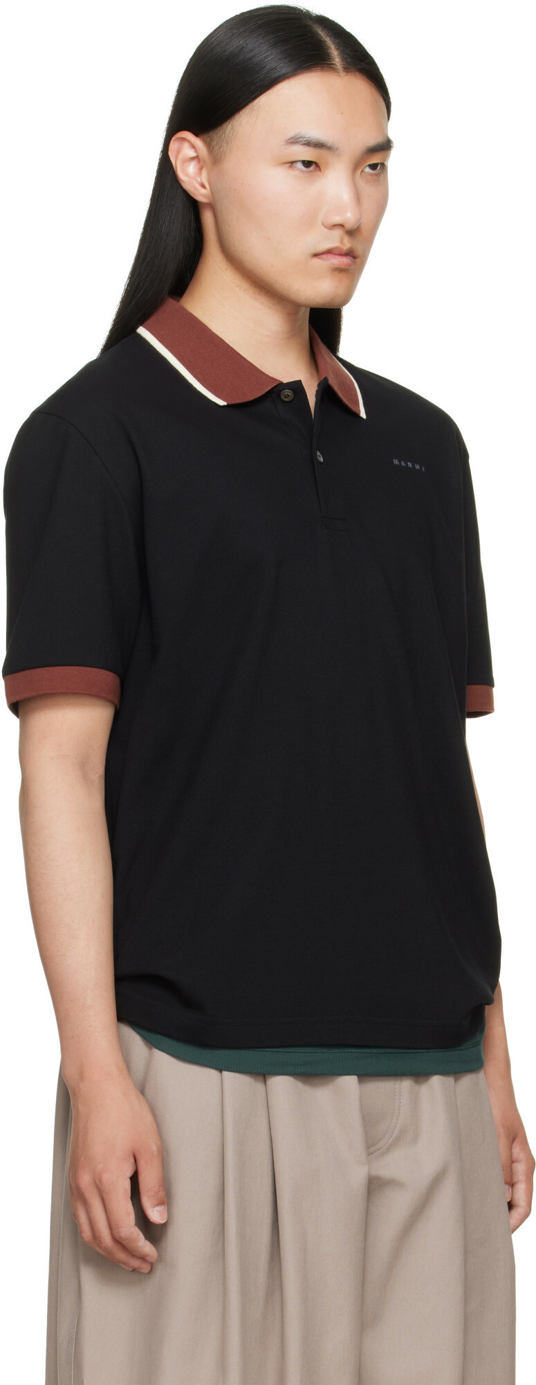 Marni Black Embroidered-Logo Polo