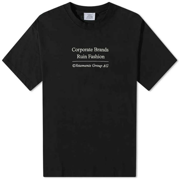 Photo: Vetements Men's Corporate Brand T-Shirt in Black