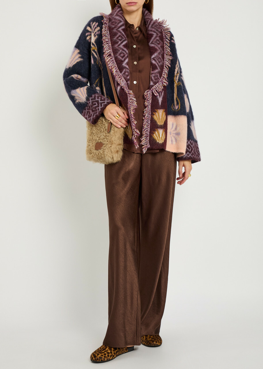 Forte_forte Jacquard Brushed Alpaca-blend Cardigan Navy