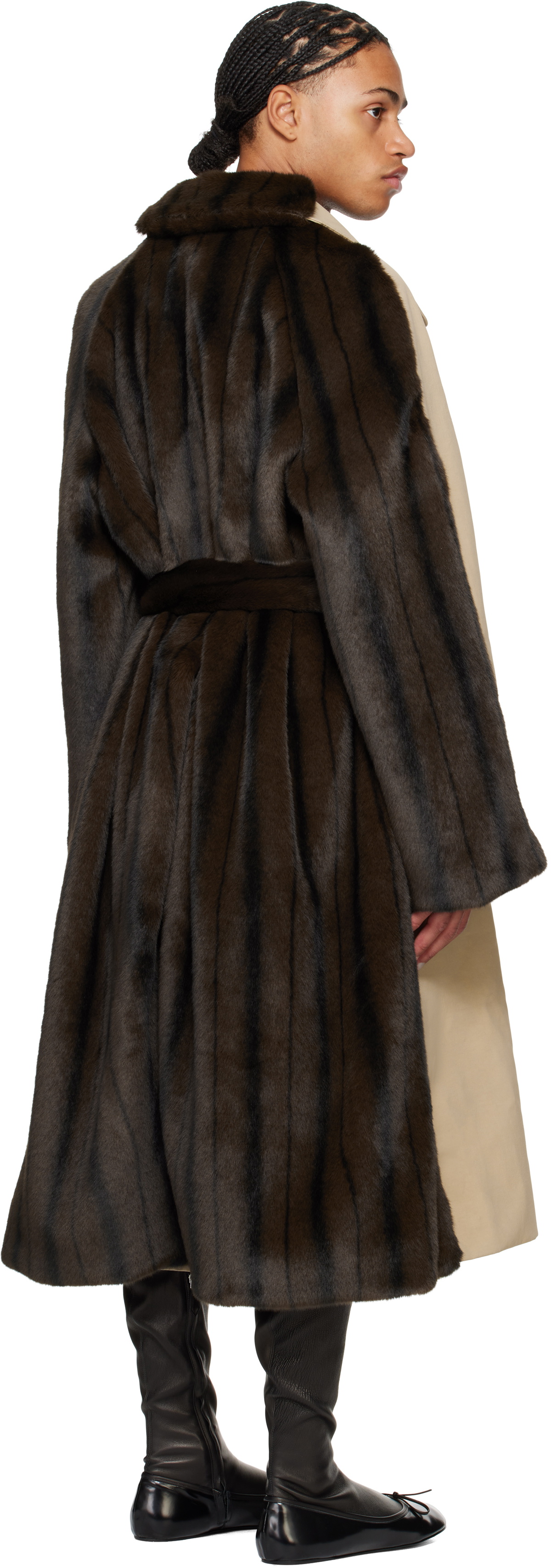 ABRA Beige & Brown Hybrid Faux-Fur Trench Coat