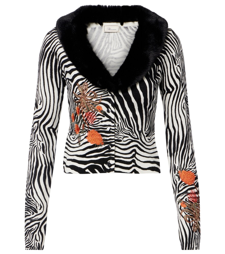 Photo: Blumarine Printed ribbed-knit cardigan