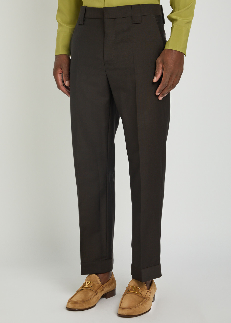 Versace Wool and Mohair-blend Trousers Brown