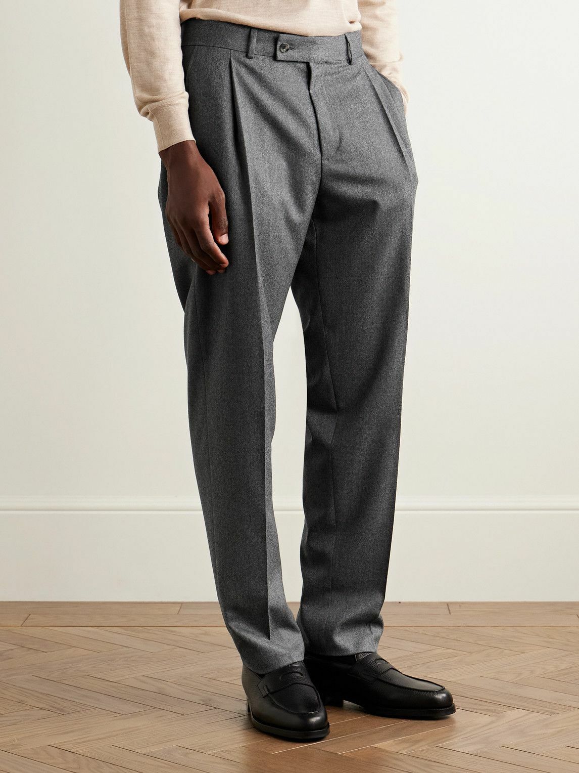 Caruso - Slim-Fit Pleated Wool Trousers - Gray