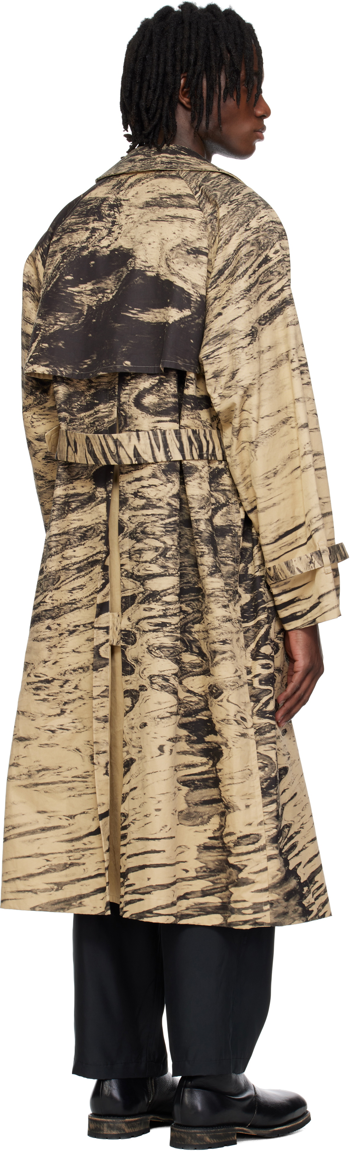 YOKE Beige Photo Printed Finx Trench Coat