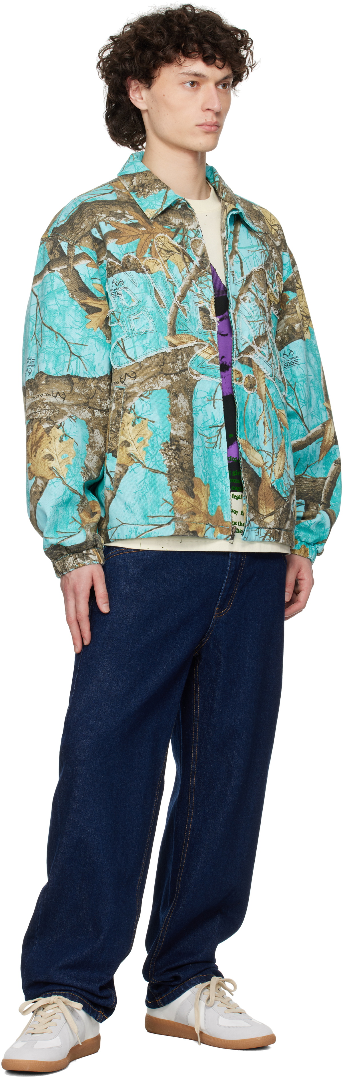Awake NY Blue Frayed Script Coach Jacket