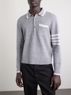 Thom Browne - Striped Linen and Cotton-Blend Polo Sweater - Gray