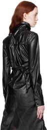 Elena Velez Black Ruched Faux-Leather Shirt