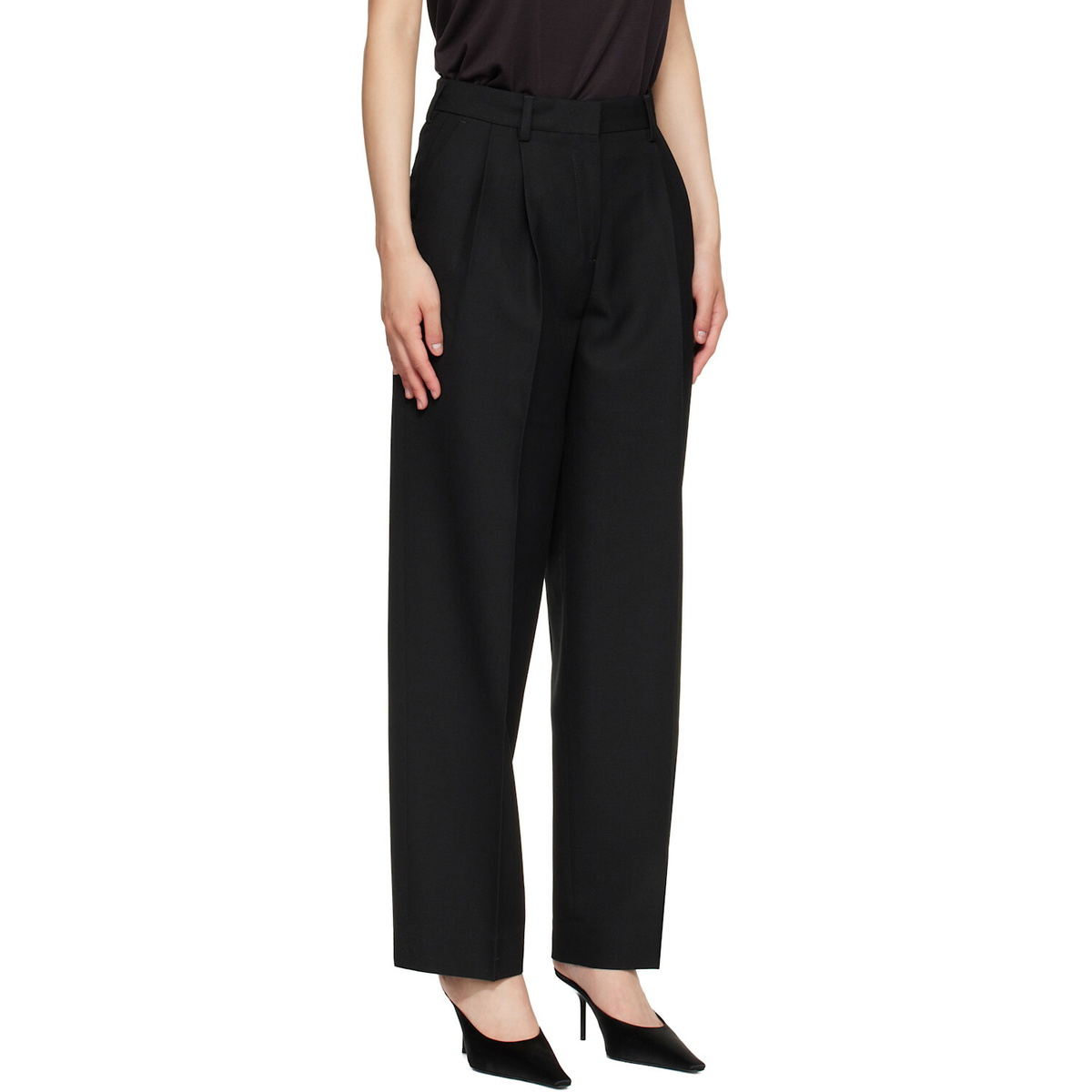 TOTEME Black Double-Pleated Tailored Trousers