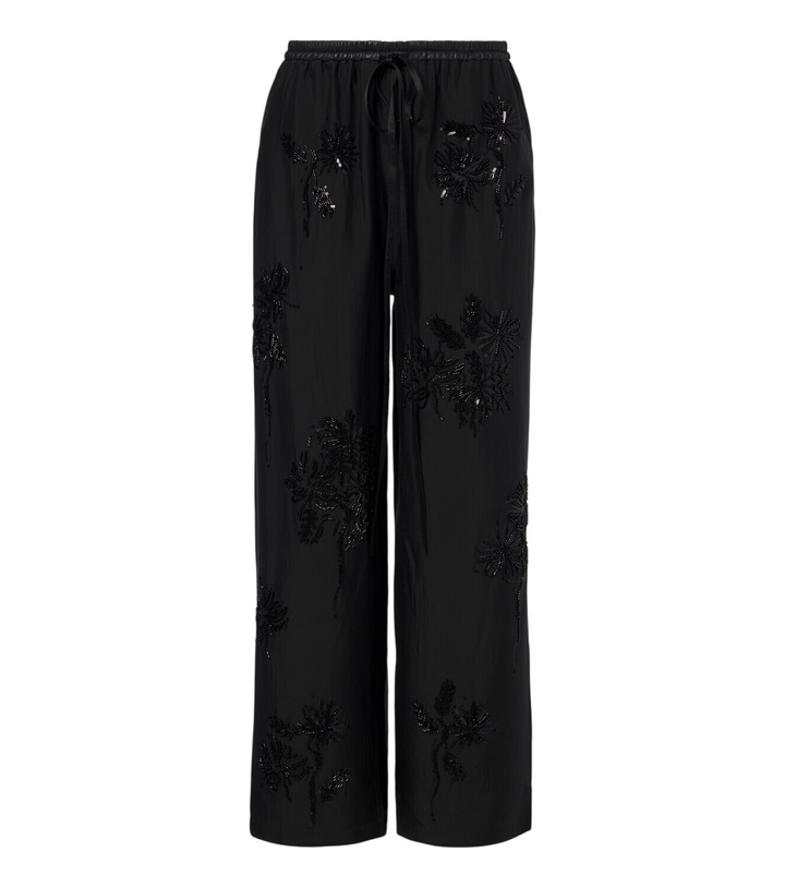 Photo: Jacques Wei Embellished leather-trimmed wide-leg pants