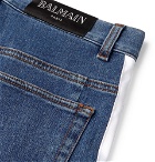 Balmain - Skinny-Fit Satin-Trimmed Distressed Denim Jeans - Blue
