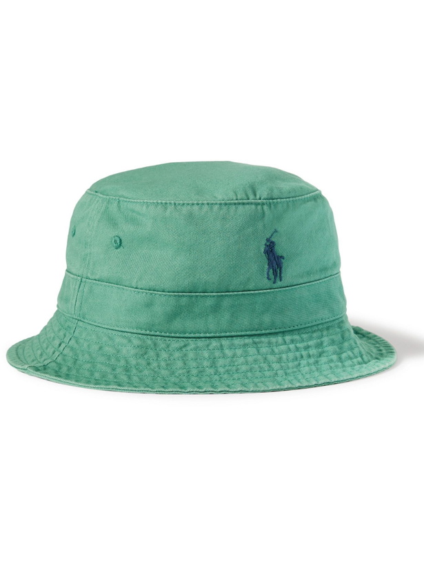 Photo: POLO RALPH LAUREN - Logo-Embroidered Cotton-Twill Bucket Hat - Green