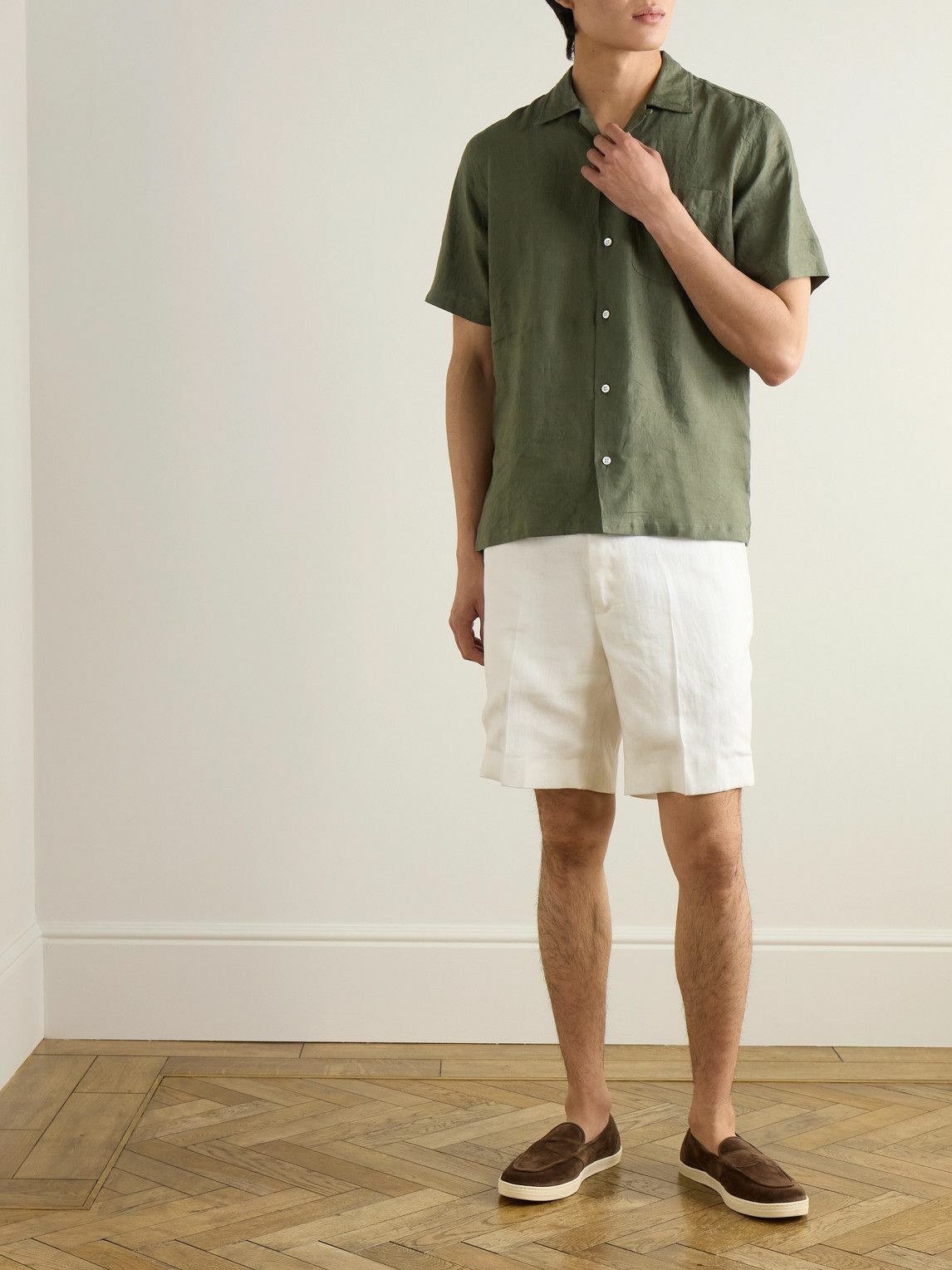 Kingsman - Drake's Convertible-Collar Linen Shirt - Green