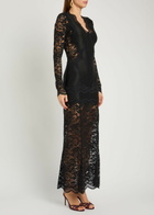 Rabanne V-neck Lace and Jersey Maxi Dress Black