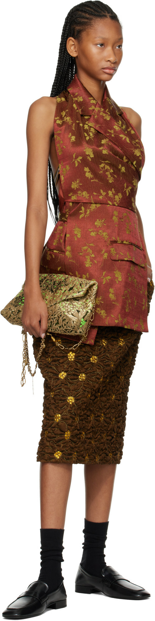 Dries Van Noten Tan Backless Jacquard Blouse