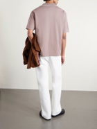 FRAME - Striped Cotton-Piqué Polo Shirt - Pink