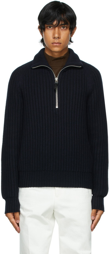 Photo: TOM FORD Navy Fisherman Knit Sweater