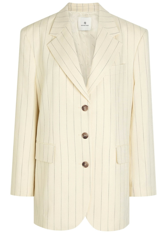 Photo: Anine Bing Sara Pinstriped Woven Blazer Cream