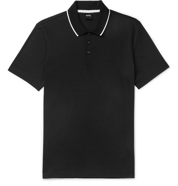 Photo: Hugo Boss - Contrast-Tipped Cotton-Jersey Polo Shirt - Men - Black